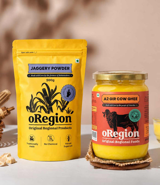 Sugarcane Jaggery powder and Desi Gir Cow Ghee combo